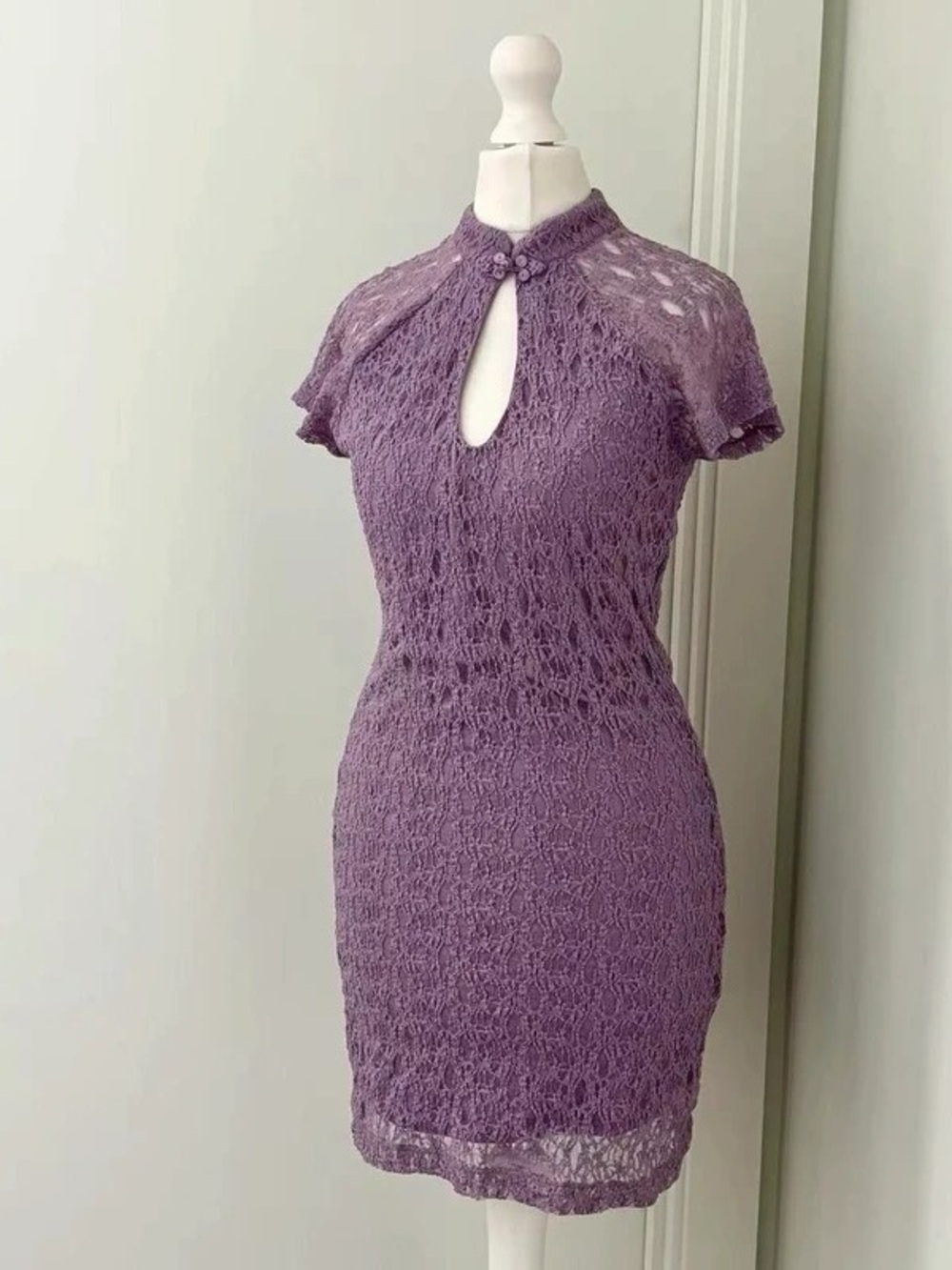 Lavender Crochet Keyhole Maxi Dress with Cap Sleeves